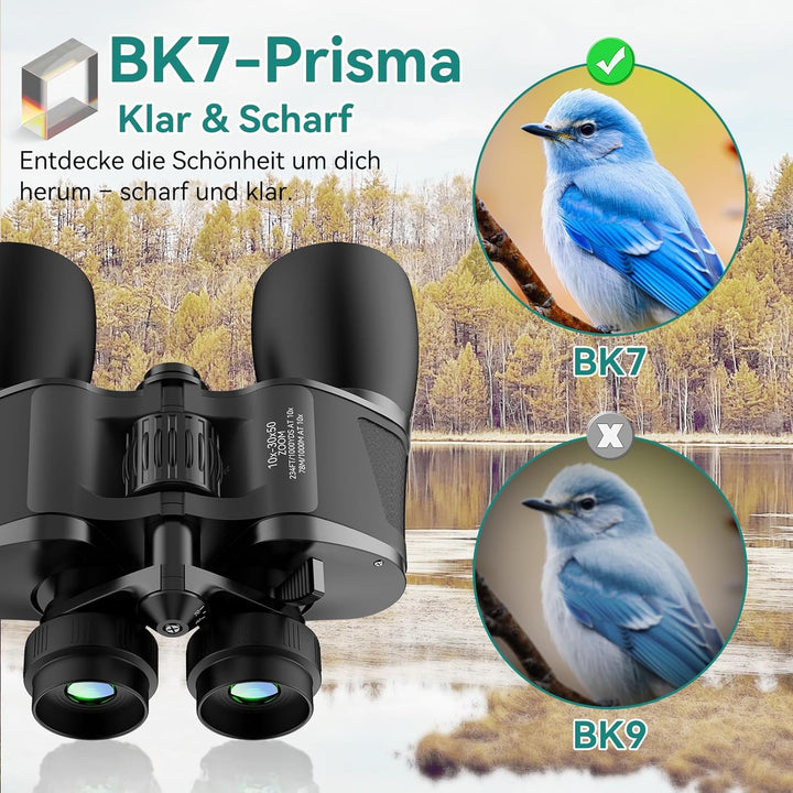 MLight 10-30x50 Zoom-Fernglas für Erwachsene, leistungsstarkes Fernglas für Vogelbeobachtung, Jagd,