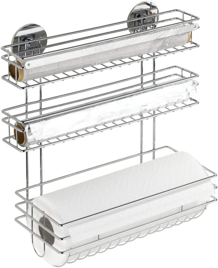WENKO Turbo-Loc Küchenrollenhalter Trio - Befestigen ohne bohren, verchromtes Metall, 32.5 x 34 x 15
