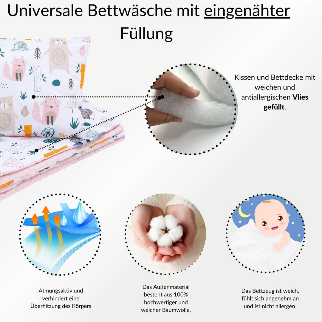 Bellochi Multifunktional Baby Decke Set - Doppelseitig Baby Bettwäsche 75x100 cm und Kissen 30x40cm