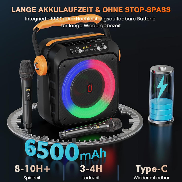 JYX Karaoke Maschine, Karaoke Anlage Mit 2 Mikrofonen, Tragbare Karaoke Maschine Mit 2 Drahtlosen Mi