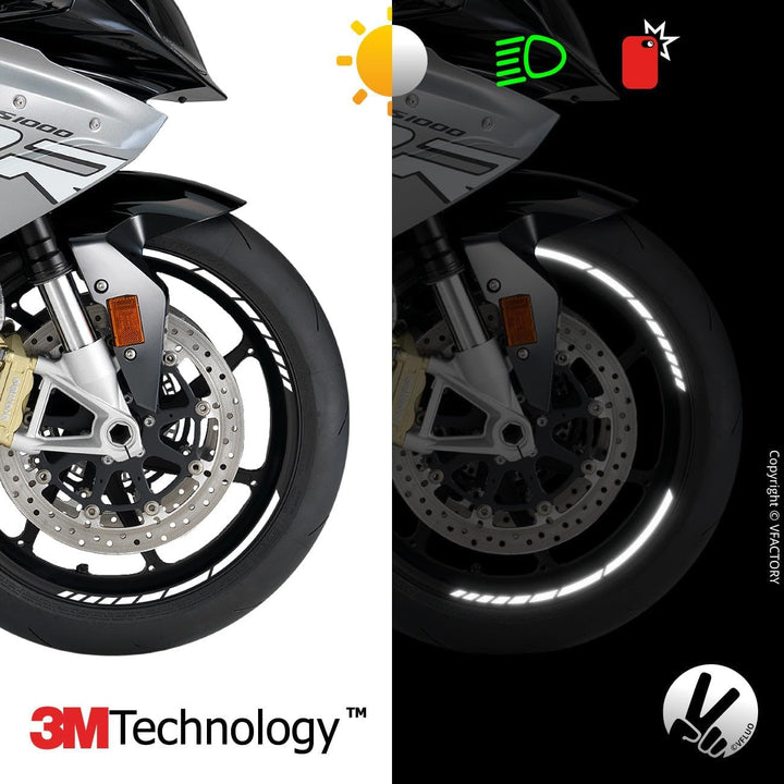 VFLUO - 2 x Kit Reflektierende Felgenrandaufkleber GP Motorrad, Aufkleber für 2 Räder 3M™-Technologi