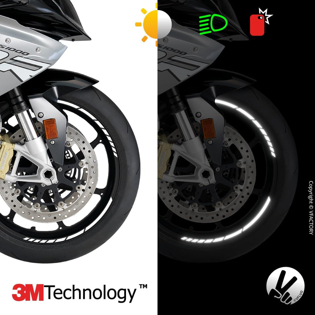 VFLUO - 2 x Kit Reflektierende Felgenrandaufkleber GP Motorrad, Aufkleber für 2 Räder 3M™-Technologi