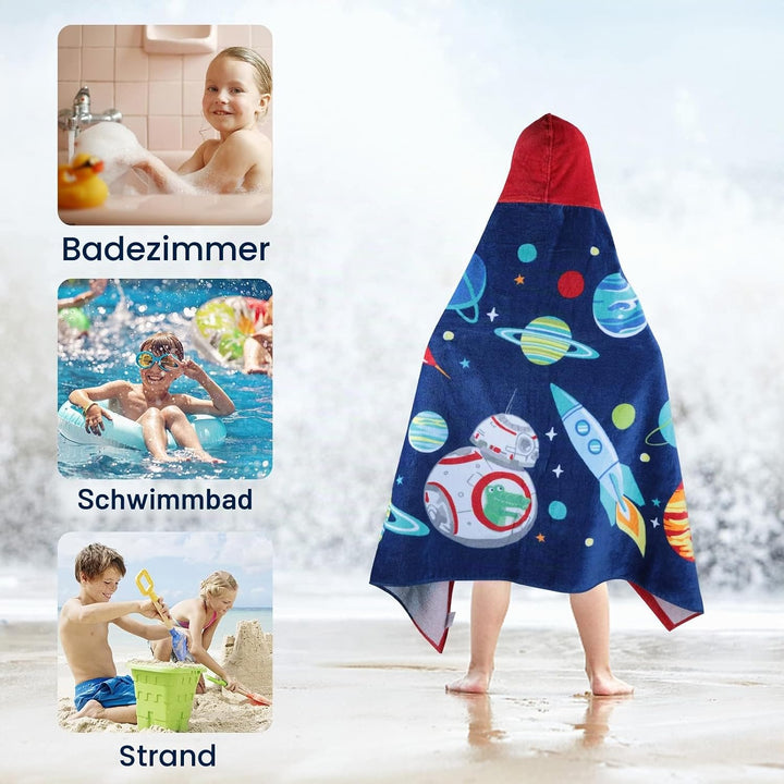 Badeponcho Kinder 100% Baumwolle Kinderhandtuch Poncho Kinder Badetuch Handtuch mit Kapuze Strandtüc