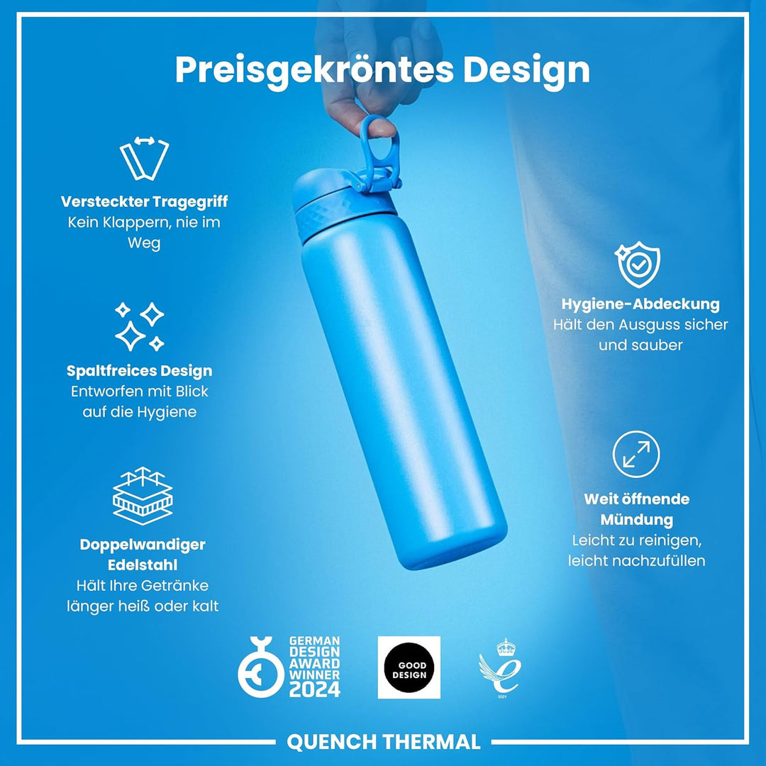Ion8 Vakuumisolierte Edelstahl-Trinkflasche, 1 Liter, 920 ml, Auslaufsicher, Einhandöffnung, Sichere