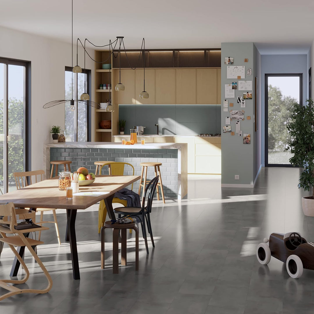 ARTENS - PVC Bodenbelag - Click Vinyl-Fliesen Albury - Vinylboden - FORTE - Marmoreffekt - Dunkelgra