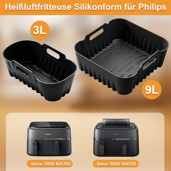 Heissluftfritteuse Silikonform Set für Philips Dual Basket 9L (6L+3L) | Airfryer zubehör Set für Phi