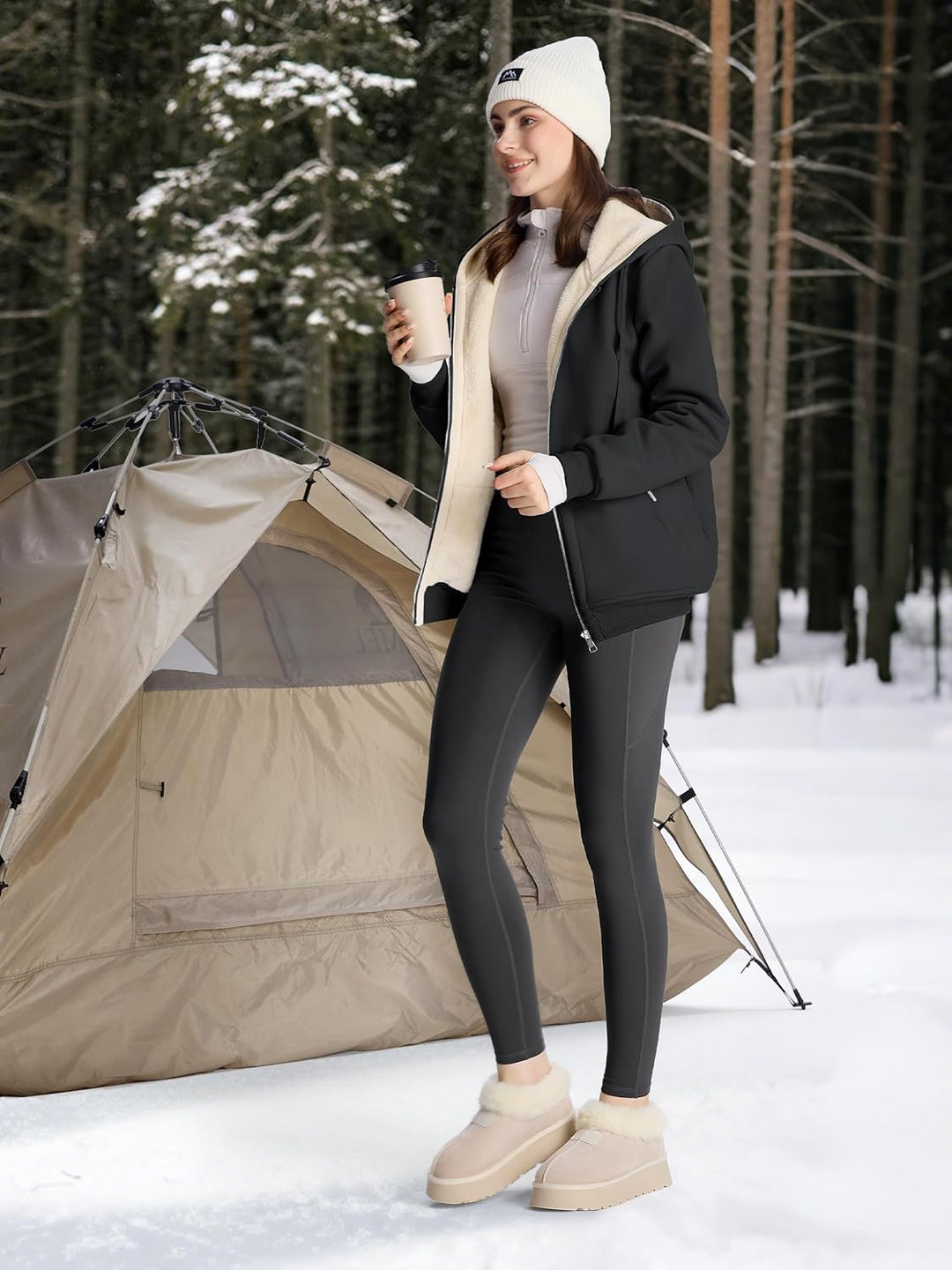 MOVE BEYOND Sweatjacke Damen mit Kapuze Zipper Hoodie Fleecejacke Gefüttert Warme Winterjacke mit Re