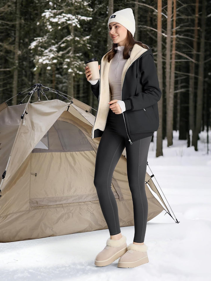 MOVE BEYOND Sweatjacke Damen mit Kapuze Zipper Hoodie Fleecejacke Gefüttert Warme Winterjacke mit Re