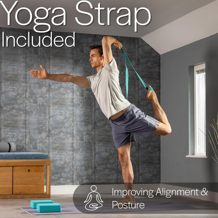 Core Balance Yoga Blocks im Doppelpack & GRATIS Yoga-Gurt, 2 STK. Eva Schaumstoff-Blöcke, robust & l