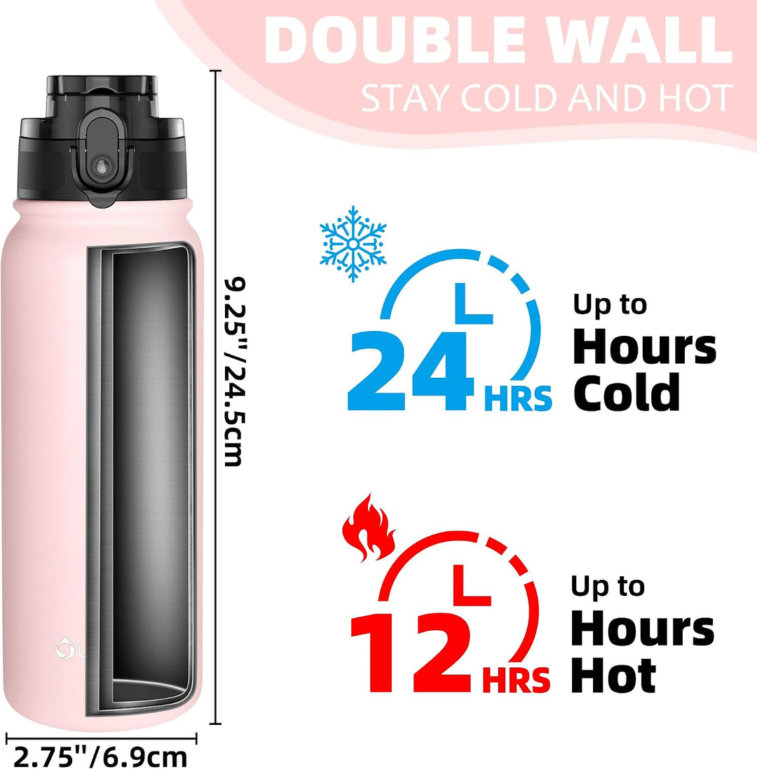 OLDLEY 600ml/20oz Edelstahl-Wasserflasche, Doppelwandige Vakuumflasche, Hält Getränke Heiss und Kalt