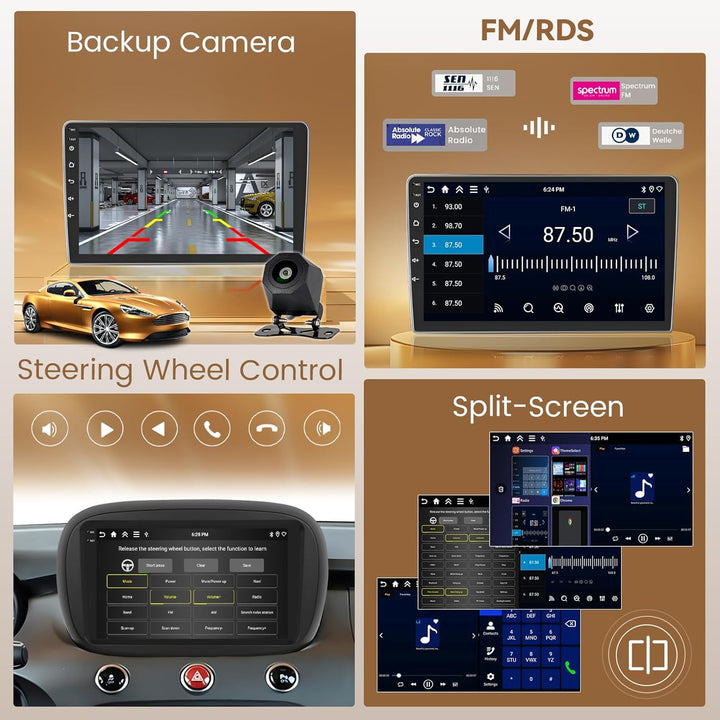 Hikity Android 15 4+128G Autoradio für FIAT 500X 2014-2020 mit 9 Zoll Incell Touchscreen, Autoradio
