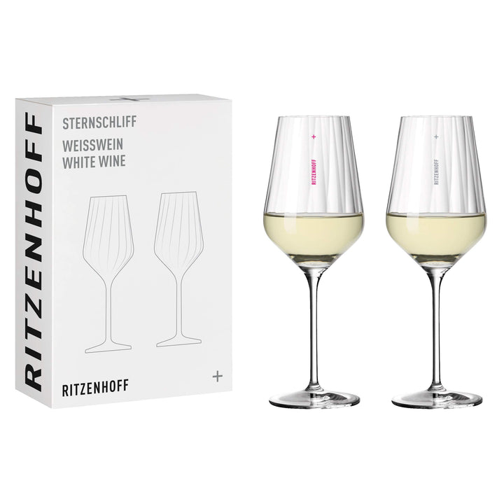 RITZENHOFF 3671001 Weissweinglas Set 300 ml - Serie Sternschliff Set Nr. 1, 2 Stück - mit Relieflini