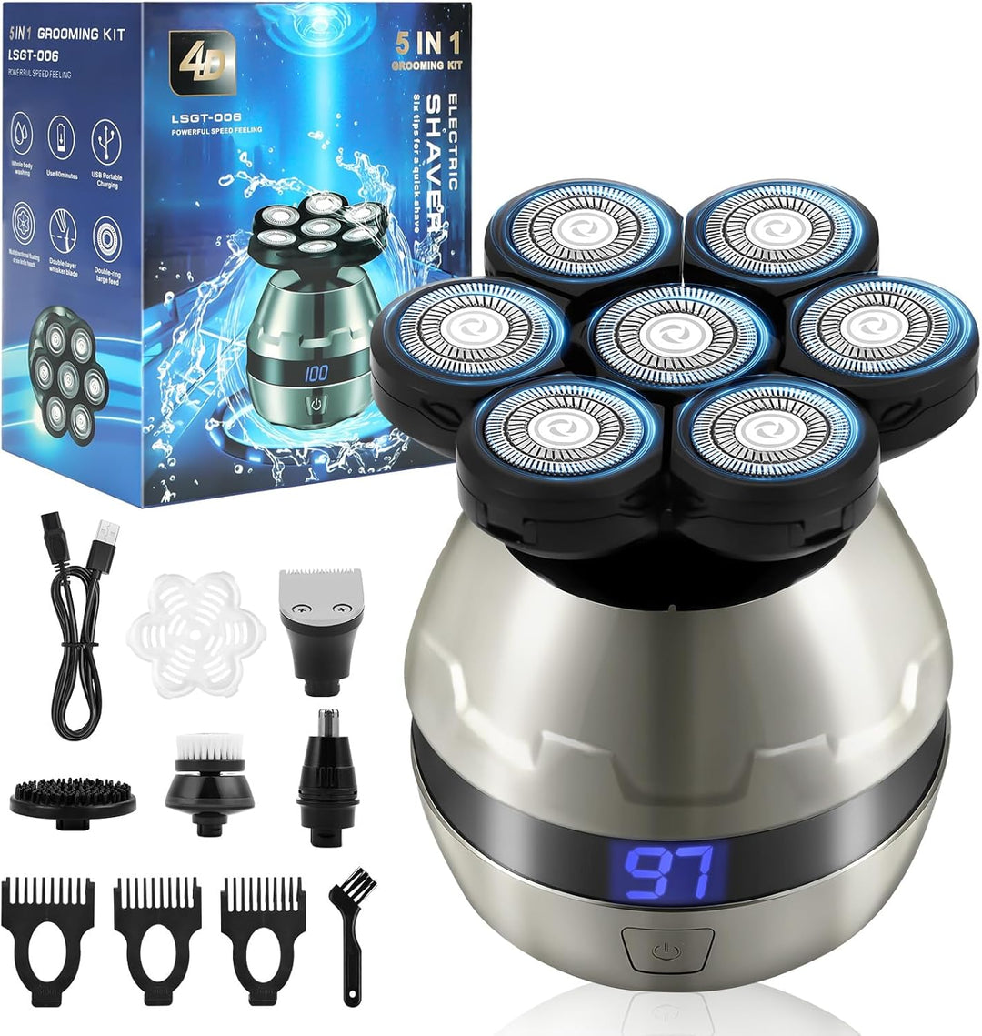 LOPHE Glatzen Rasierer Herren, 5 in 1 Kopfrasierer IPX6 Wasserdichter, Glatze Kopf Rasierer mit 7D M