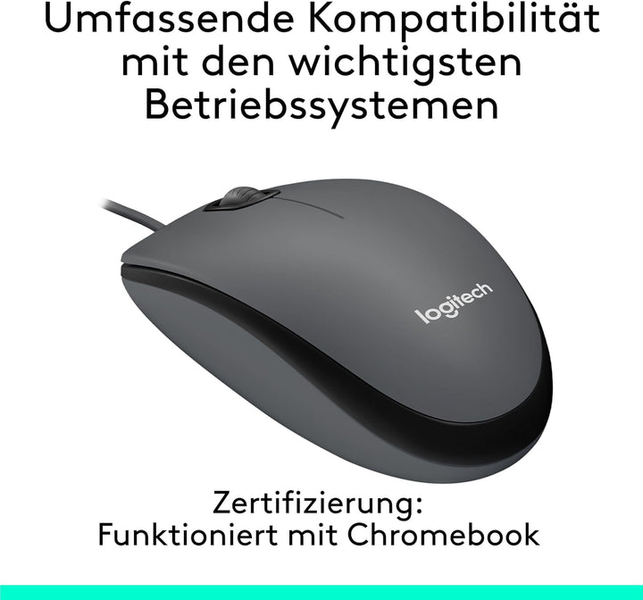 Logitech M100 Kabelgebundene USB-Maus, 3 Tasten, 1000 DPI Optical Tracking, Für Links- und Rechtshän