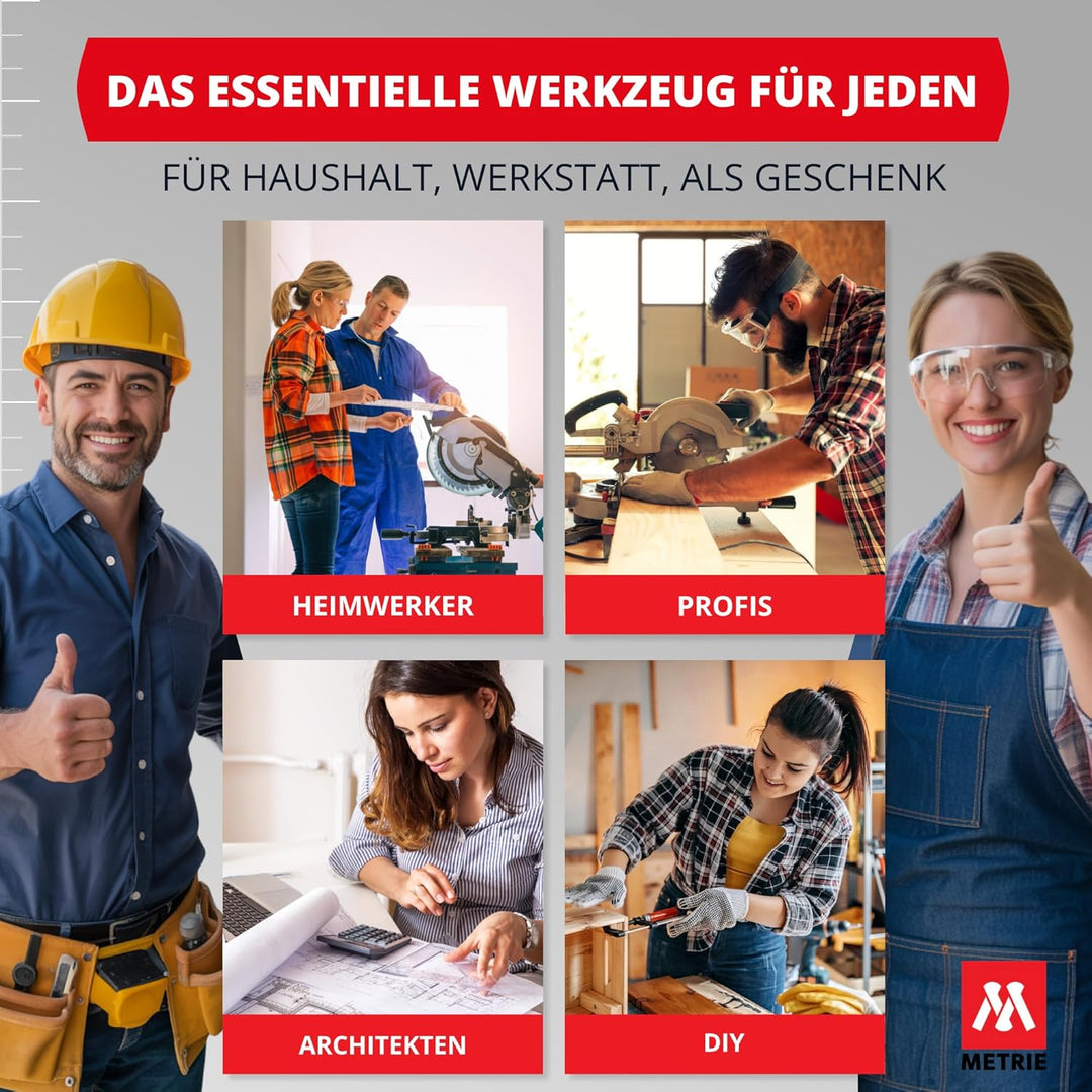 Metrie™ PERFEKT 5 Zollstock/Zollstöcke - Gliedermassstab | Massstab - Länge 1M - Weiss/Gelb - Duplex