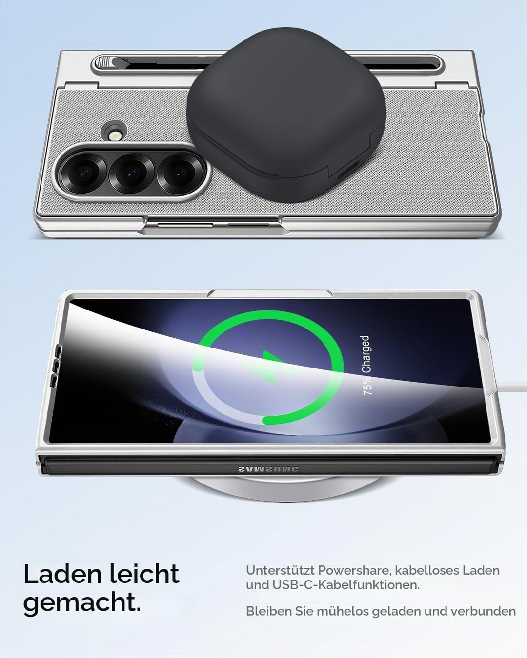 Miimall Kompatibel mit Samsung Galaxy Z Fold 5 Hülle mit S-Pen &amp; Stifthalter, [HD Displayschutz] Ult
