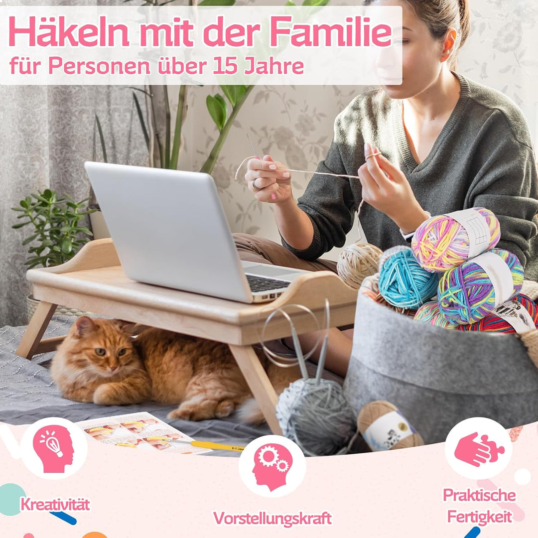 Coopay Sorgenwürmchen Häkelset, Glückswürmchen Häkelset mit 10x25g Farbverlauf Häkelgarn und Häkelna
