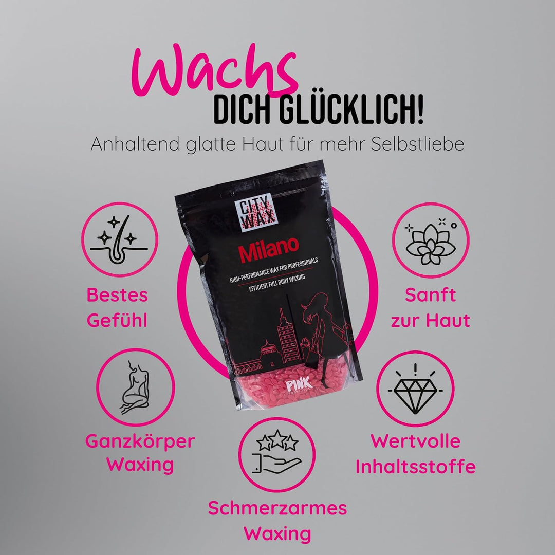 PINK Cosmetics - CITY WAX Milano 1 kg - Profi-Waxing ohne Vliesstreifen - Wachsperlen zur schnellen