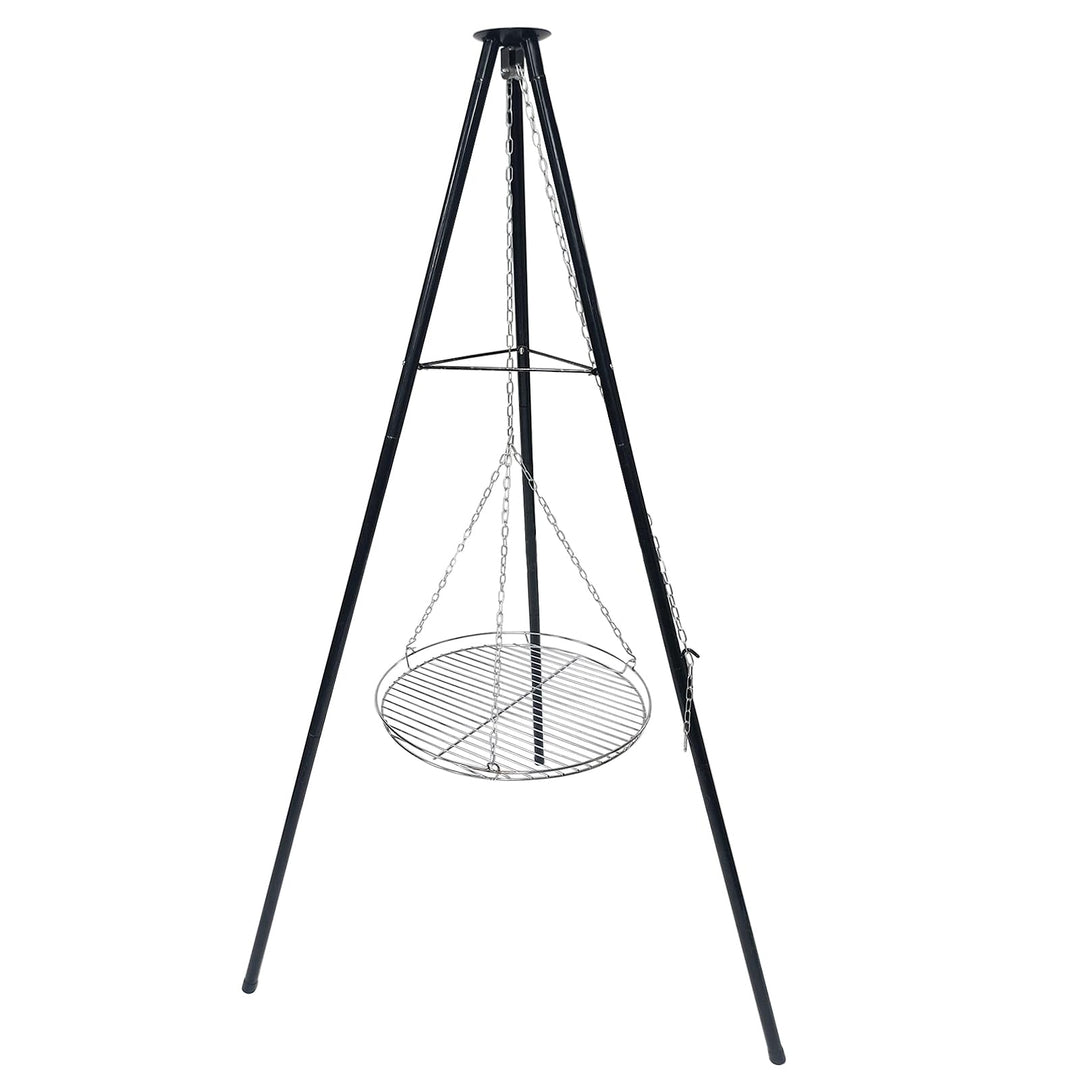 Dreibein Schwenkgrill 150 cm, Ø 48 cm 304 Edelstahl Grillplatte | Mit Kurbel &amp; Kette, Höhenverstellb