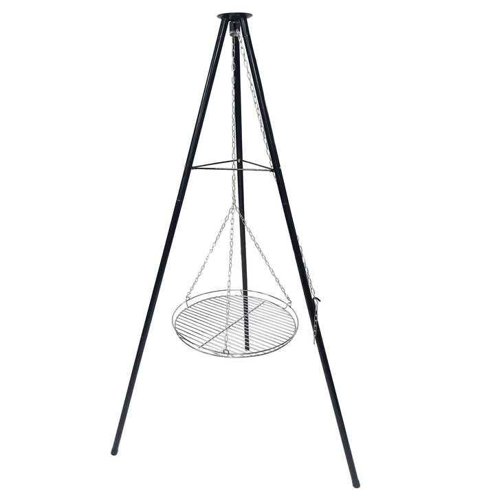 Dreibein Schwenkgrill 150 cm, Ø 48 cm 304 Edelstahl Grillplatte | Mit Kurbel &amp; Kette, Höhenverstellb