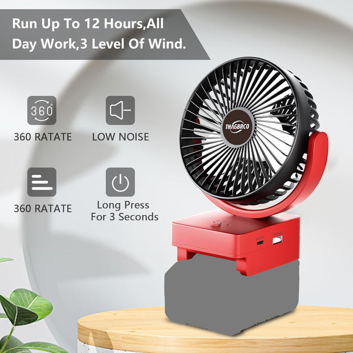 ThagBrco Wireless Fan Kompatibel für Einhell 18V Akku- Cordless Fan, Bürstenloser Motor mit USB A+C