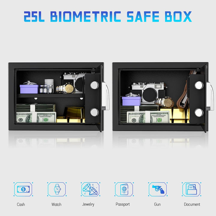 WASJOYE 25L Fingerabdruck Tresor Safe, Zahlenschloss, Biometrischer Möbeltresore, mit 2 Schlüssel, f