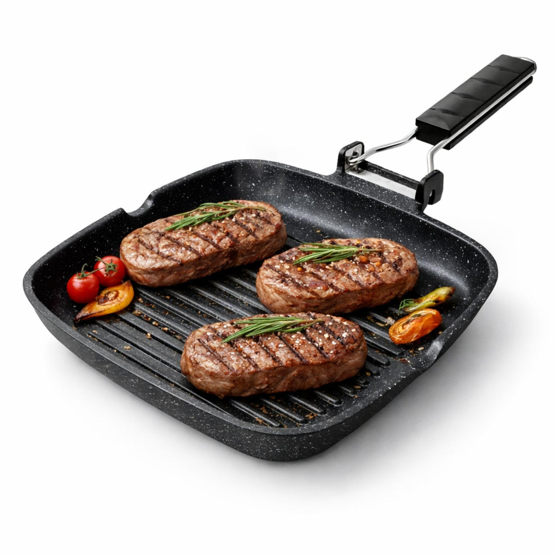 NAMAI - Grillpfanne Induktion 24 CM x 24 CM, Antihaftbeschichtung, Aluminiumdruckguss, Spülmaschinen