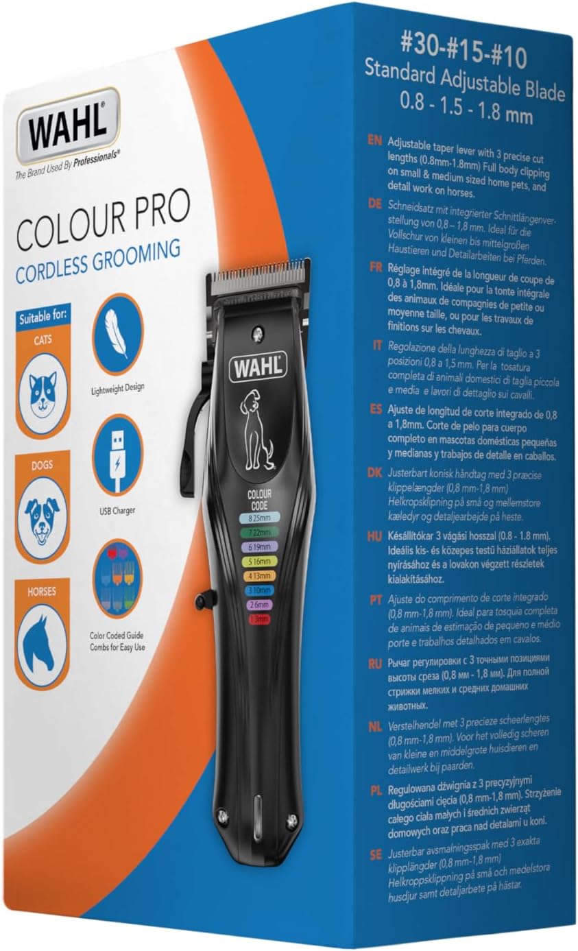 WAHL Animal Color Pro, Wiederaufladbare Tierschermaschine, Schermaschinen mit farbcodierten Aufsteck