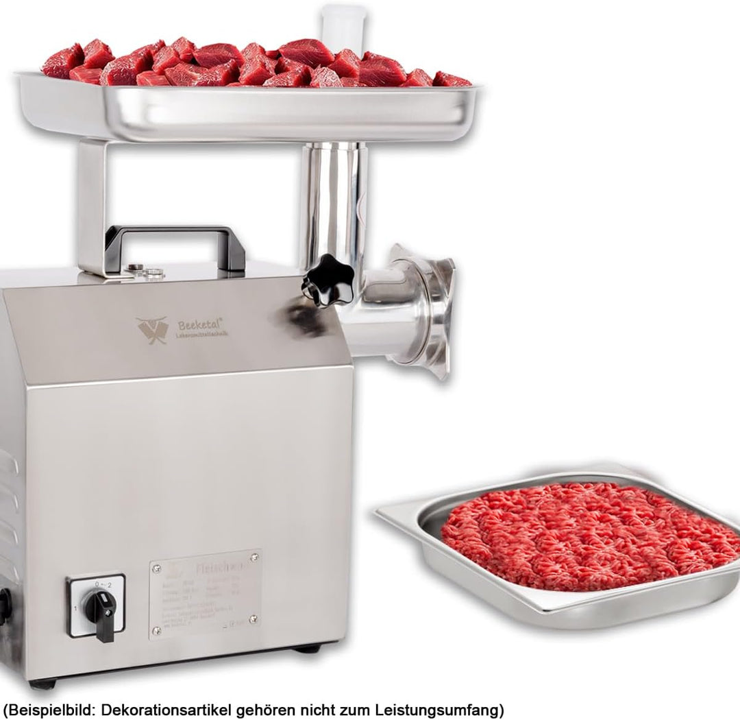 Beeketal 'FW220B' Profi Gastro Edelstahl Fleischwolf mit 220 kg/Std. Durchsatz, starkem 1100 Watt Mo