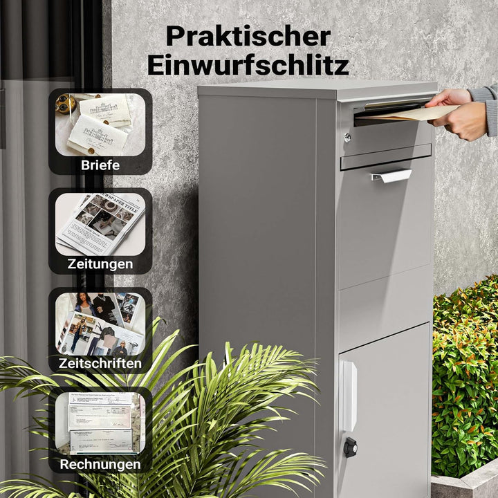 Wiltec Paketkasten grau 500 x 370 x 1120 mm, Paketbox Zuhause, Private Paketannahme passend für Pake