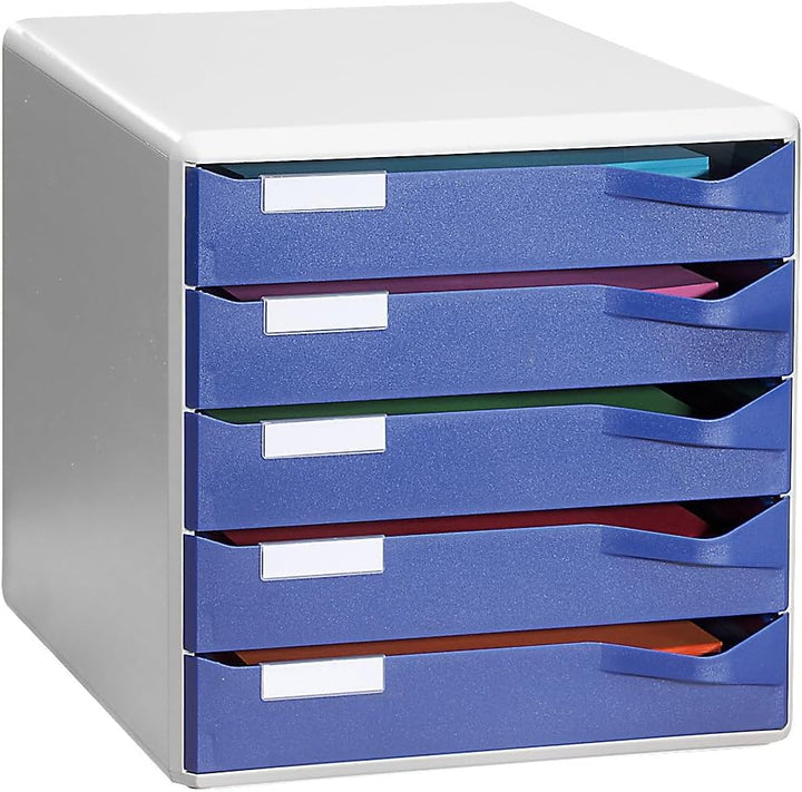 Leitz | Ablagebox | Post- und Formular-Set | Gehäuse grau | Schubladen blau | 5 Schubladen