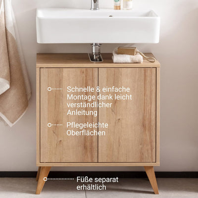 FACKELMANN Finn Waschbeckenunterschrank (60 x 50 x 30,5 cm) – Unterschrank für Waschbecken mit Aussp