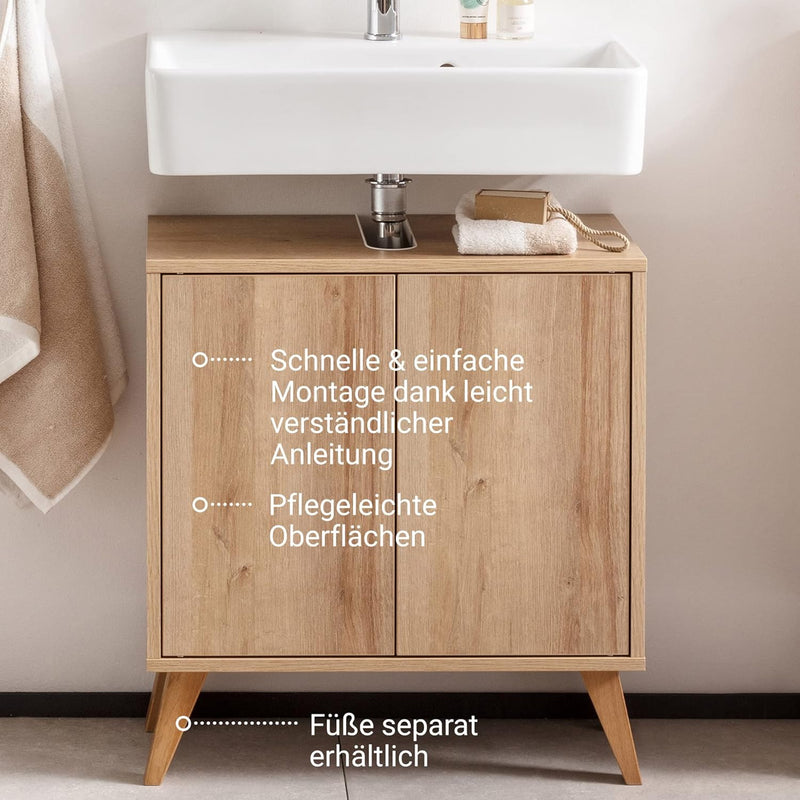 FACKELMANN Finn Waschbeckenunterschrank (60 x 50 x 30,5 cm) – Unterschrank für Waschbecken mit Aussp