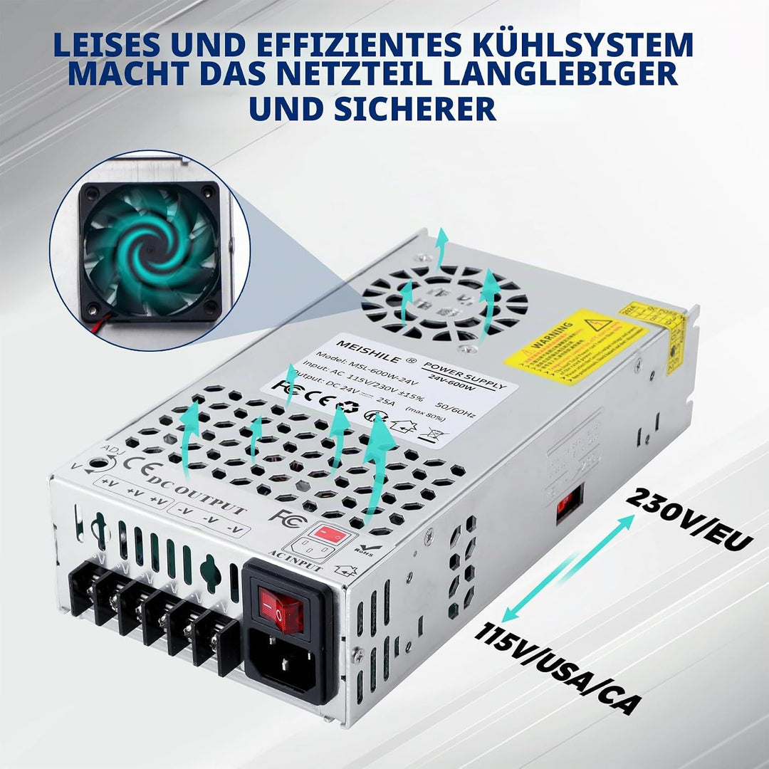 MEISHILE 24V 25A 600W Netzteil Schaltnetzteile Universal Stromversorgung AC to DC Transformator mit
