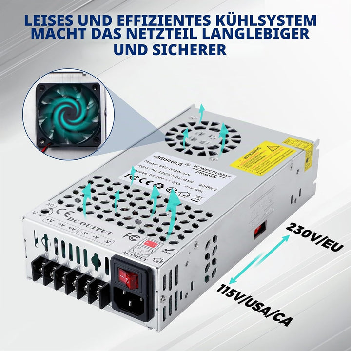 MEISHILE 24V 25A 600W Netzteil Schaltnetzteile Universal Stromversorgung AC to DC Transformator mit