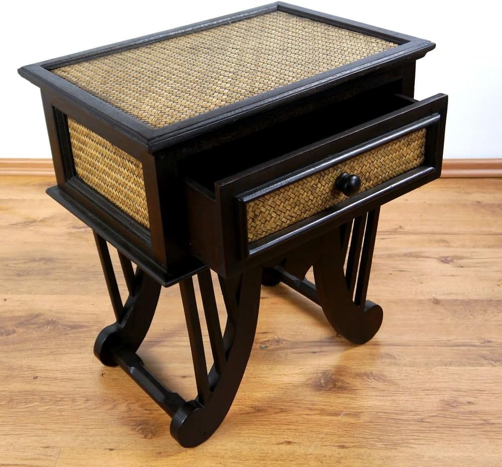 livasia Rattanschränkchen geschwungene Beine, Asiatischer Nachtschrank der Marke Asia Wohnstudio, Be