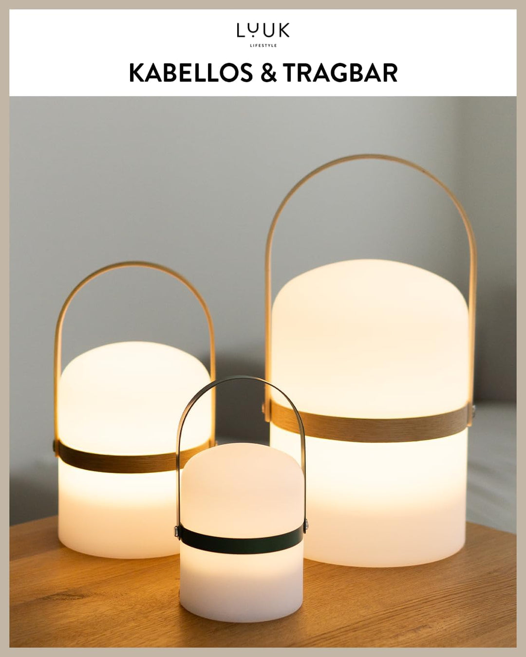 LUUK LIFESTYLE XXL Design Laterne mit Henkel aus Holz, 72h lange Leuchtdauer, per USB aufladbar und