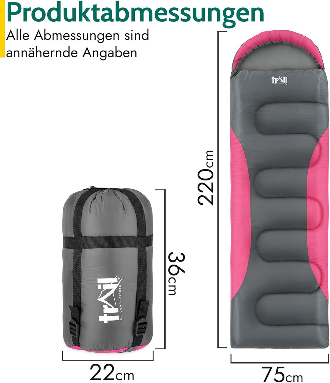 Trail-Alpin-Schlafsack mit Kapuze – 250 g Schlafsack, 3-Jahreszeiten- Schlafsack. Leicht, kleines Pa