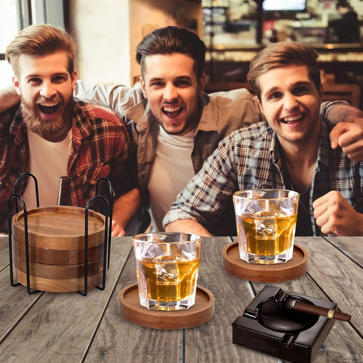 6 Stück Akazienholz Untersetzer für Gläser Getränke Tassenuntersetzer mit Halter Couchtisch Deko Tis
