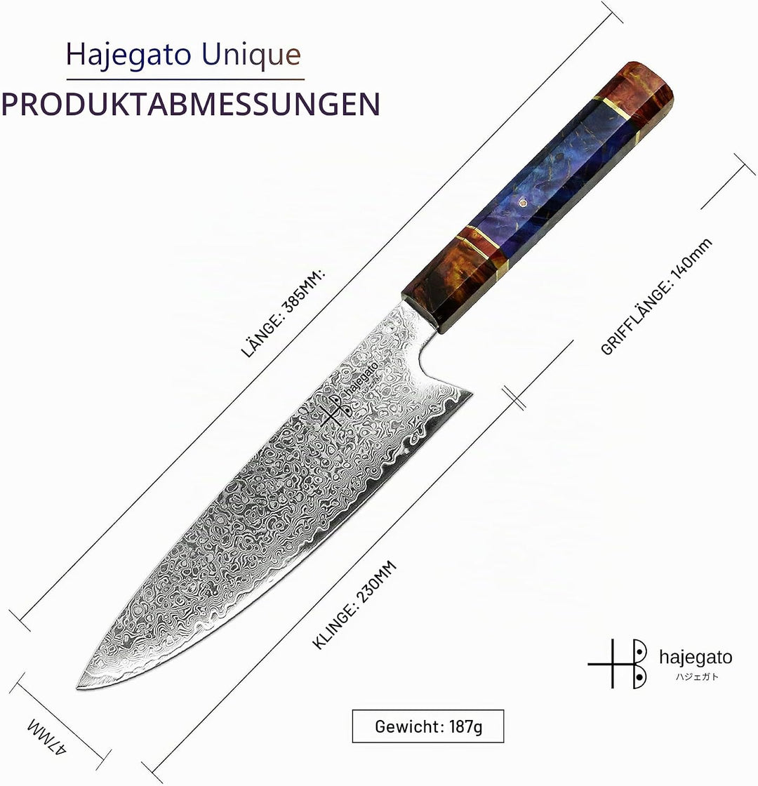 Hajegato Damastmesser Küchenmesser Einzigartiges Griff Kochmesser Profi Messer Japanisches Messer Vg