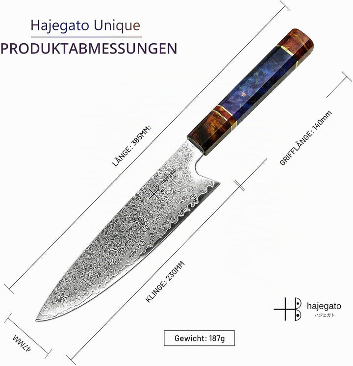 Hajegato Damastmesser Küchenmesser Einzigartiges Griff Kochmesser Profi Messer Japanisches Messer Vg