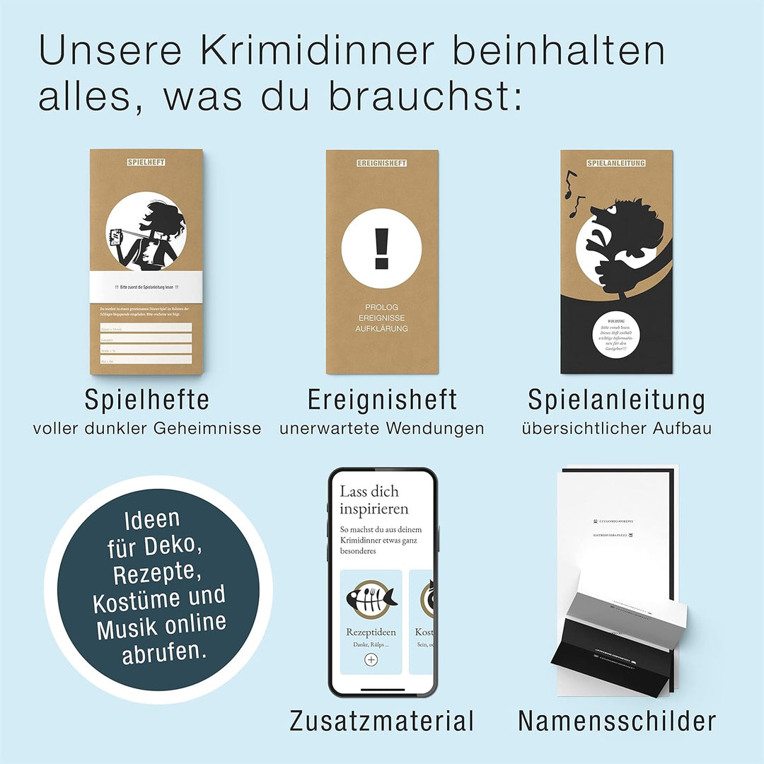 Culinario Mortale® – Ihr Herz schlug Schlager - Krimidinner für Zuhause für 5 bis 7 Personen - unter