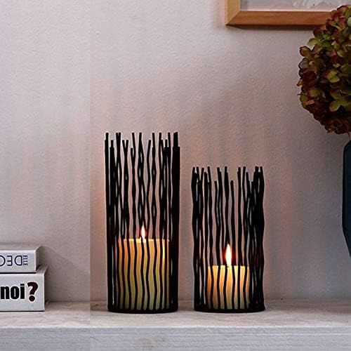 NUPTIO Set mit 2 Metallsäulen-Kerzenhalter, Led Flammenloser Elektronischer Schwarzer Tisch Kerzenha
