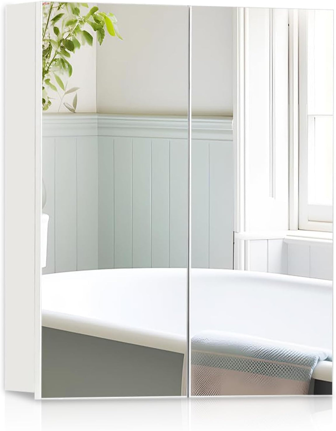 CLIPOP Badezimmer Spiegelschrank, Wandmontage Badezimmerschrank mit 2 Spiegeltüren und verstellbaren