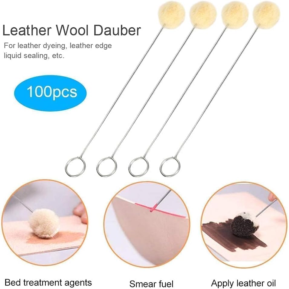Garosa 100 Stück Wool Daubers Ball mit Metallgriff Leder Dye Tool Dye Dauber Färbepinsel Applikator