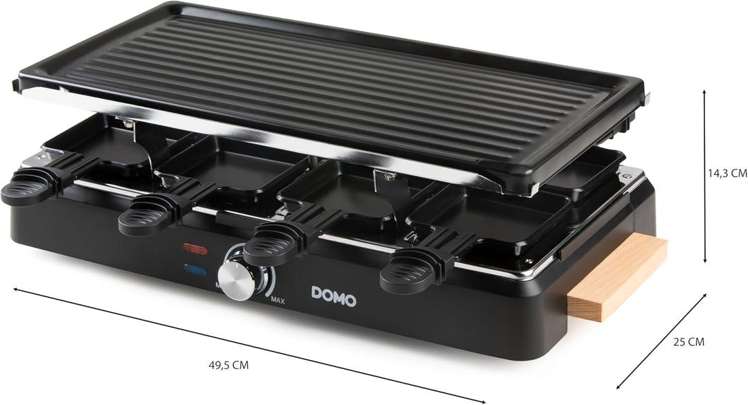DOMO DO9262G Steingrill/Raclette-Grill - Wooden Design - Inklusive Raclettepfännchen und Holzspatel