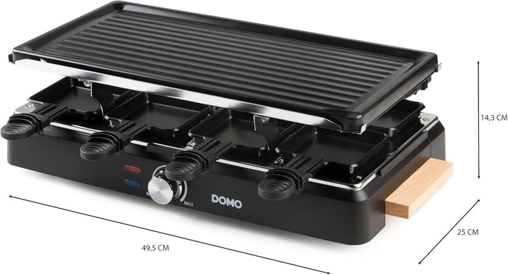 DOMO DO9262G Steingrill/Raclette-Grill - Wooden Design - Inklusive Raclettepfännchen und Holzspatel