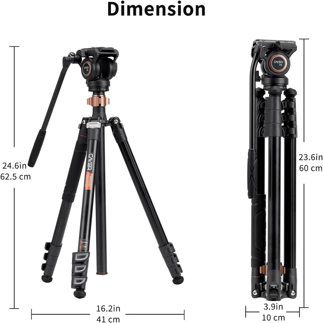 Cayer FP2450 Fluid Head Tripod, 75 Zoll Aluminium Video Stativ, 4-Sektion Kompaktes Kamerastativ umw