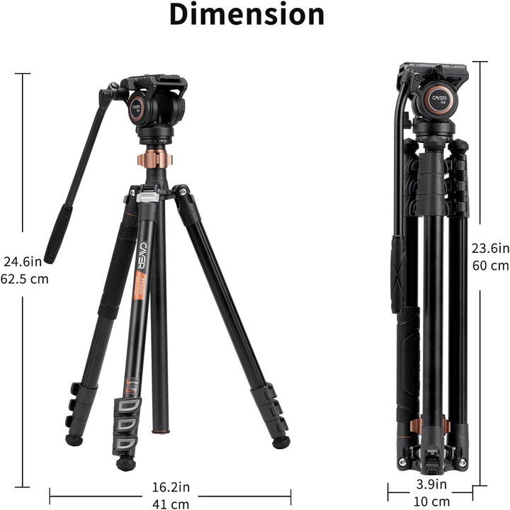 Cayer FP2450 Fluid Head Tripod, 75 Zoll Aluminium Video Stativ, 4-Sektion Kompaktes Kamerastativ umw