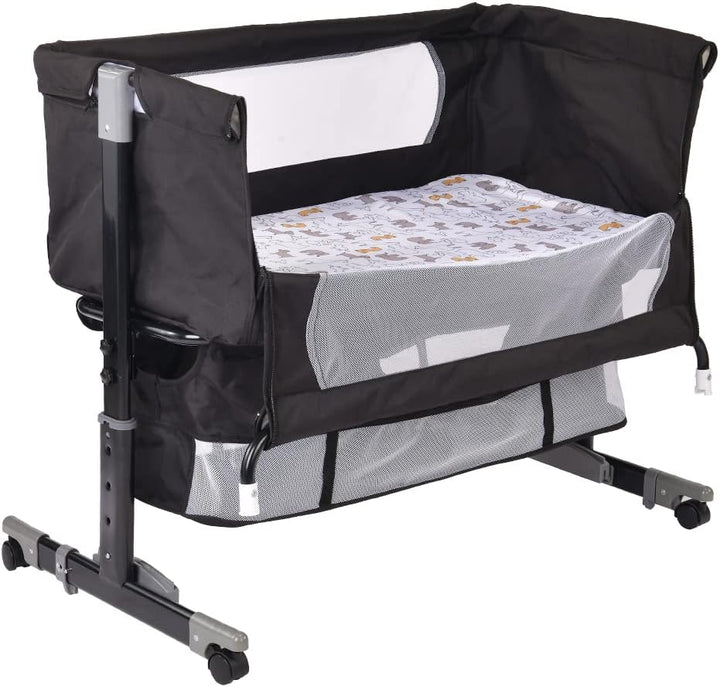 homewell 3 in 1 Babybett Beistellbett, Wiege mit Moskitonetz und Aufbewahrungskorb, Faltbares, Neigu